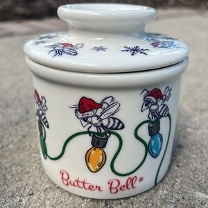 The Christmas Honey Bee Butter Bell Crock Santa hat Store Fresh Butter NEW